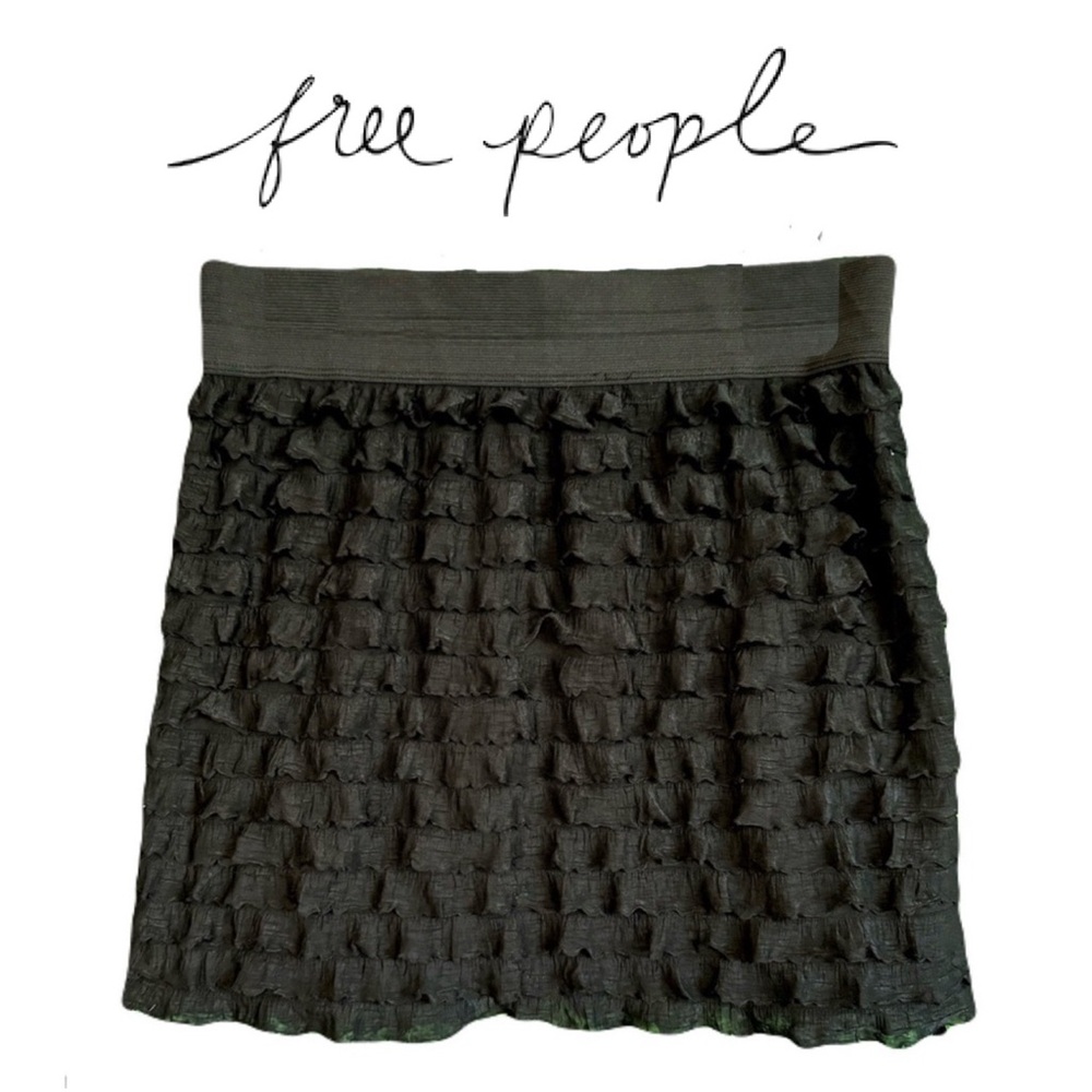 Vintage Free People Ruffled Tiered Black Mini Skirt Medium